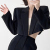 Women's Short Open-Front Blazer with Long Sleeves in Black or White
