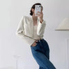 Women's Short Open-Front Blazer with Long Sleeves in Black or White