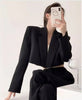 Women's Short Open-Front Blazer with Long Sleeves in Black or White