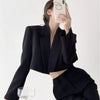 Women's Short Open-Front Blazer with Long Sleeves in Black or White