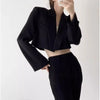 Women's Short Open-Front Blazer with Long Sleeves in Black or White