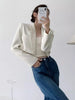 Women's Short Open-Front Blazer with Long Sleeves in Black or White