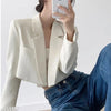 Women's Short Open-Front Blazer with Long Sleeves in Black or White