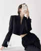 Women's Short Open-Front Blazer with Long Sleeves in Black or White