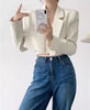 Women's Short Open-Front Blazer with Long Sleeves in Black or White