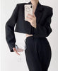 Women's Short Open-Front Blazer with Long Sleeves in Black or White