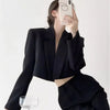 Women's Short Open-Front Blazer with Long Sleeves in Black or White