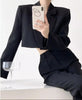 Women's Short Open-Front Blazer with Long Sleeves in Black or White