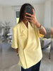 Women's Butter-Yellow Cropped Blazer with a Loose Fit and Half Sleeves