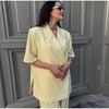 Women's Butter-Yellow Cropped Blazer with a Loose Fit and Half Sleeves