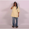 Women's Butter-Yellow Cropped Blazer with a Loose Fit and Half Sleeves