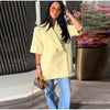 Women's Butter-Yellow Cropped Blazer with a Loose Fit and Half Sleeves