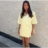 Women's Butter-Yellow Cropped Blazer with a Loose Fit and Half Sleeves