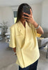 Women's Butter-Yellow Cropped Blazer with a Loose Fit and Half Sleeves