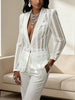 Women's White Pinstripe Blazer with Notched Lapels and Long Sleeves