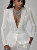 Women's White Pinstripe Blazer with Notched Lapels and Long Sleeves