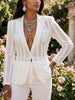 Women's White Pinstripe Blazer with Notched Lapels and Long Sleeves