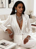 Women's White Pinstripe Blazer with Notched Lapels and Long Sleeves