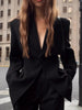 Women's Slim-Fit Black Blazer with Long Sleeves for Spring and Autumn