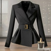 Women's Black Wrap Blazer with a Belted Waist and Long Sleeves for Spring and Autumn