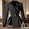 Women's Black Wrap Blazer with a Belted Waist and Long Sleeves for Spring and Autumn