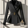 Women's Black Wrap Blazer with a Belted Waist and Long Sleeves for Spring and Autumn