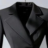Women's Black Wrap Blazer with a Belted Waist and Long Sleeves for Spring and Autumn