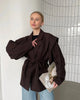Women's V-Neck Blazer with a Lace-Up Waist and Lapel Pockets in Gray Wine Red or Brown