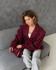 Women's V-Neck Blazer with a Lace-Up Waist and Lapel Pockets in Gray Wine Red or Brown