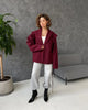 Women's V-Neck Blazer with a Lace-Up Waist and Lapel Pockets in Gray Wine Red or Brown