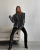 Women's V-Neck Blazer with a Lace-Up Waist and Lapel Pockets in Gray Wine Red or Brown
