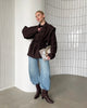 Women's V-Neck Blazer with a Lace-Up Waist and Lapel Pockets in Gray Wine Red or Brown