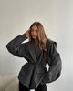 Women's V-Neck Blazer with a Lace-Up Waist and Lapel Pockets in Gray Wine Red or Brown