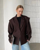Women's V-Neck Blazer with a Lace-Up Waist and Lapel Pockets in Gray Wine Red or Brown