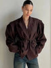 Women's V-Neck Blazer with a Lace-Up Waist and Lapel Pockets in Gray Wine Red or Brown