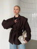 Women's V-Neck Blazer with a Lace-Up Waist and Lapel Pockets in Gray Wine Red or Brown