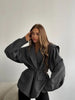 Women's V-Neck Blazer with a Lace-Up Waist and Lapel Pockets in Gray Wine Red or Brown