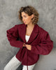 Women's V-Neck Blazer with a Lace-Up Waist and Lapel Pockets in Gray Wine Red or Brown
