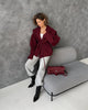Women's V-Neck Blazer with a Lace-Up Waist and Lapel Pockets in Gray Wine Red or Brown