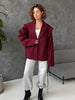 Women's V-Neck Blazer with a Lace-Up Waist and Lapel Pockets in Gray Wine Red or Brown