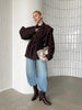Women's V-Neck Blazer with a Lace-Up Waist and Lapel Pockets in Gray Wine Red or Brown