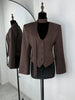 Women's V-Neck Blazer Jacket with a Scarf Detail and Cinched Waist