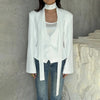 Women's V-Neck Blazer Jacket with a Scarf Detail and Cinched Waist