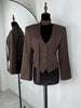 Women's V-Neck Blazer Jacket with a Scarf Detail and Cinched Waist