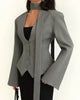 Women's V-Neck Blazer Jacket with a Scarf Detail and Cinched Waist