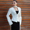 Women's V-Neck Blazer Jacket with a Scarf Detail and Cinched Waist