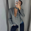 Women's V-Neck Blazer Jacket with a Scarf Detail and Cinched Waist