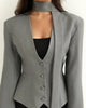 Women's V-Neck Blazer Jacket with a Scarf Detail and Cinched Waist