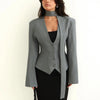 Women's V-Neck Blazer Jacket with a Scarf Detail and Cinched Waist