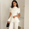 Women's White Puff-Sleeve Blazer with a Round Neck and Single-Breasted Front